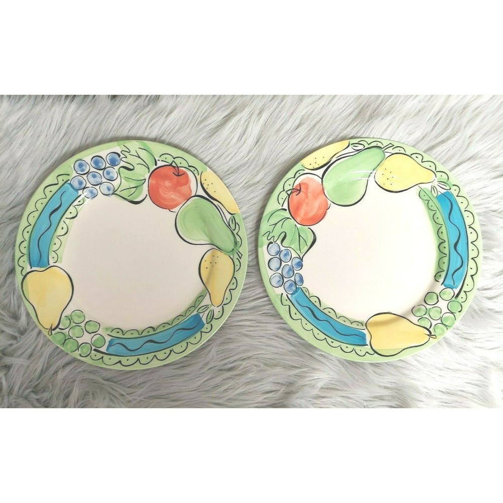 Vintage Lot of 2 Sango Orchard Round Dinner Plate Hand‎ Painted Retro10 3/4"